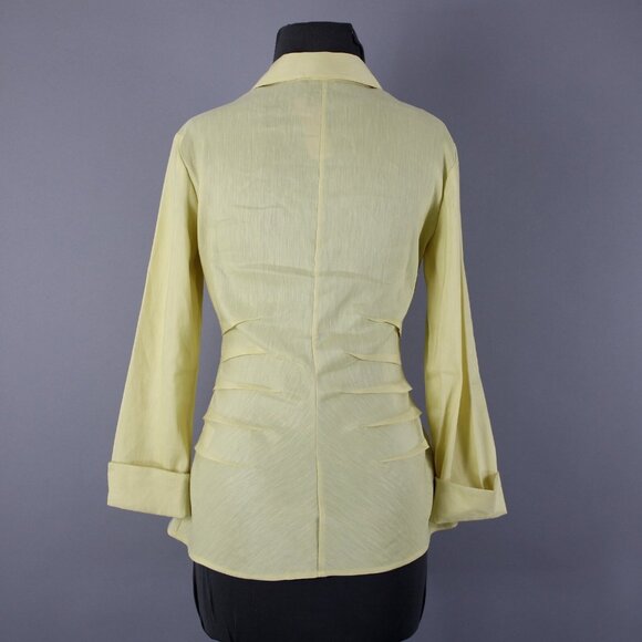 Nic + Zoe Sz S Yellow Collar Button 3/4 Sleeve Linen Polyester Blend Classic Top - Picture 8 of 13